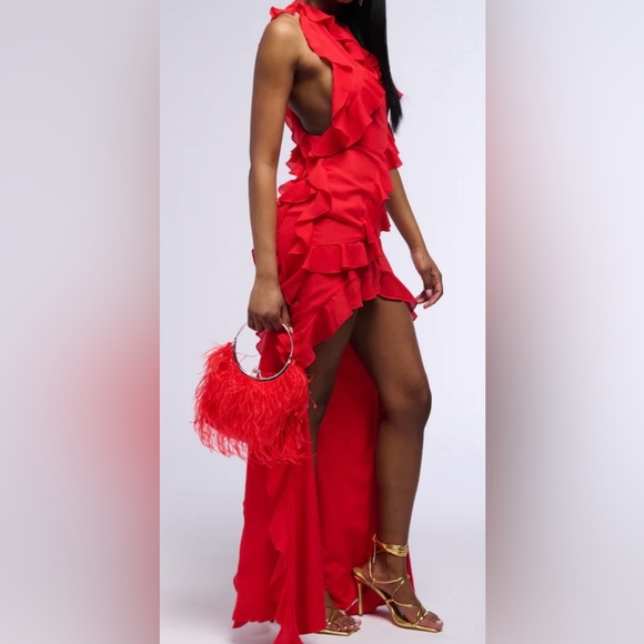 AKIRA Dresses & Skirts - AKIRA Elegant Red Ruffle hi lo Dress size L